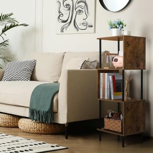 Estantería de 4 niveles de madera y hierro, color marrón oscuro, que ahorra espacio, para almacenamiento en el hogar u oficina, con espacio para libros y decoración. - Product Image 2