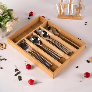 Bambou Cuisine Tiroir Organisateur Argenterie Ustensiles Plateau Titulaire avec Compartiments pour Couverts - Product Image 1
