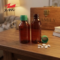 Bouteille en plastique PET de 150 ml pour médicaments liquides, flacon rond ambré pour sirop contre la toux, avec bouchon à vis et opercule thermoscellé