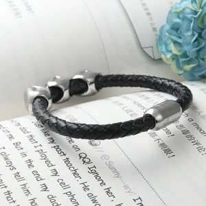 yunnique Titanium Steel Woven Leather <b>Bracelet</b> Black Skull Design Fashion Jewelry For <b>Men</b> And Women - Product Image 4