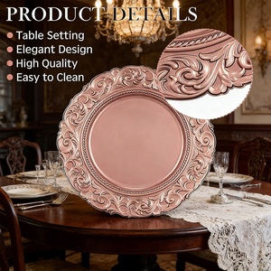 <span class=keywords><strong>Assiette</strong></span> de présentation haut de gamme en plastique écologique, motif rose gaufré, couleur or rose, pour mariages, banquets et tables de Noël - Product Image 2
