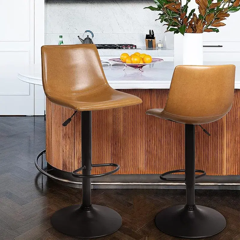 Döner ayarlanabilir yükseklik dışkı Metal demir çubuk sandalye Modern ticari mobilya gümüş deri Bar tabureleri mutfak için