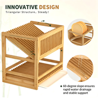 Étagère de rangement de cuisine à 2 niveaux en bambou grande capacité, gain de place, avec égouttoir et porte-fourchettes