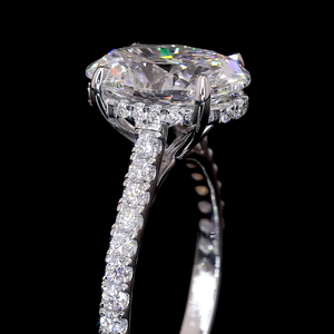 Oval Elegance Lab Diamond Ring Halo Setting Pave Band 14K 18K Oro - Product Image 4