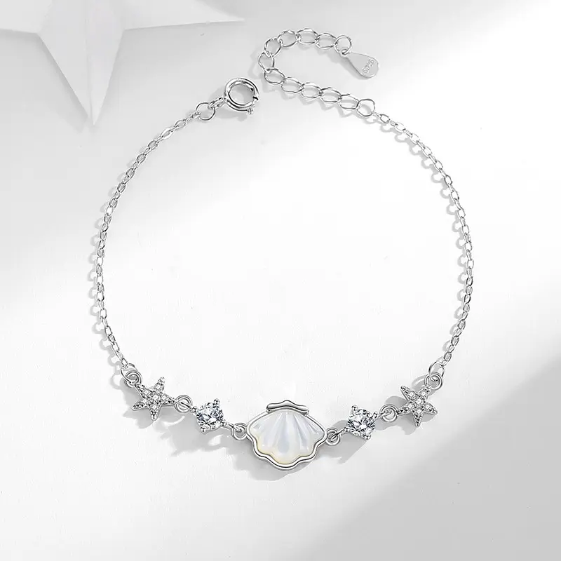 2022 s925 Silver Star Zircon Bracelet White Mother-of-Pearl Lifetime Meaningful Adjustable Bracelets Jewelry