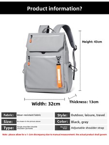Sac à dos d'extérieur en jean et nylon imperméable grande capacité avec bretelles courbées pour hommes et femmes, décontracté, simple, pour étudiants, pour ordinateur portable, couleur unie - Product Image 6
