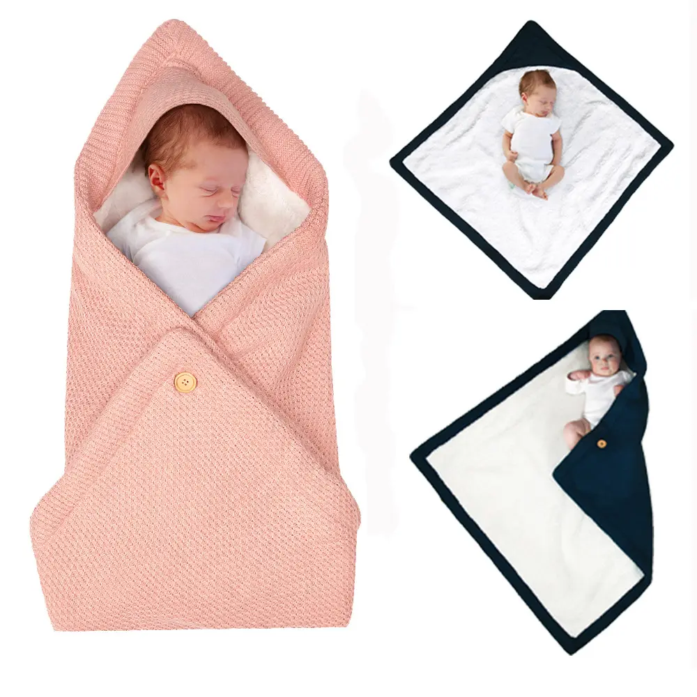 純粋な色ホット販売ベビーキルトソフト綿ニット新生児ベビーブランケットおくるみ寝袋男の子熱フード付き睡眠バッグ