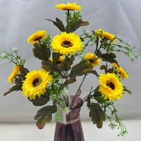 Buket Bunga Gerbera Daisy Kuning Buatan dari Sutra, Bunga Daisy Afrika Palsu dengan Daun Vintage untuk Vas Rumah dan Meja