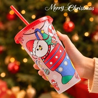 Nouvelle Arrivée 2026 en Stock : Tasse de Noël 24oz en PP à Changement de Couleur avec Couvercle et Paille pour Cadeau Promotionnel de Fêtes