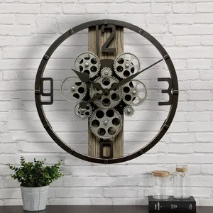 Retro sessiz Metal duvar saati mekanik dişli dönen ev dekorasyon hareketli dişliler duvar saati