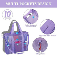 Sac fourre-tout de plage en maille grande capacité avec plusieurs poches, idéal pour les voyages en famille, sac à bandoulière réutilisable pour l'été