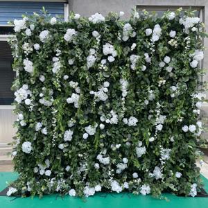 ए 48 नई 3 डी 5 डी वेडिंग ग्रीन हैंगप्लांट दीवार पैनल कृत्रिम रोल अप गुलाब फूलों की दीवार के साथ फूलों की दीवार पृष्ठभूमि - Product Image 2