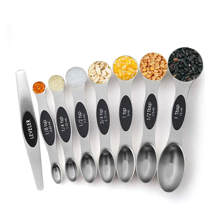 Mutfak paslanmaz çelik ölçüm kaşıkları manyetik istiflenebilir manyetik kaşık seti baharat kavanozlarına uyar