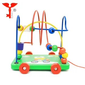 Contas de madeira coloridas puxar a corda do brinquedo do carro, contas De Madeira para crianças, qualidade Superior labirinto contas amarrando brinquedo da tração do carro para o miúdo