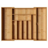Organisateur de tiroir extensible en bambou pour couverts, plateau réglable pour ustensiles, support de rangement pour couverts et vaisselle, séparateurs de tiroir
