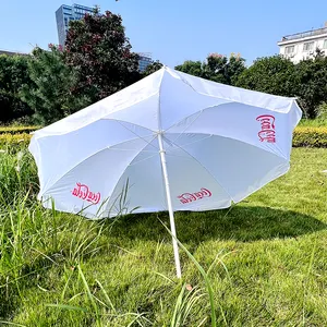 야외 6ft 사용자 정의 브랜드 컴팩트 방풍 UV 보호 기울기 차양 로고 인쇄 화이트 코카콜라 비치 우산
