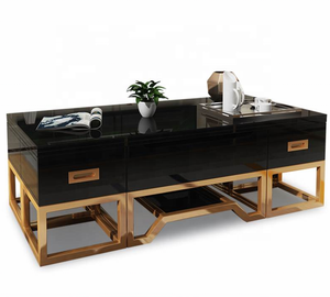 Modern High Gloss Coffee Tea <strong>Table</strong> Tv Stand Set with Hidden Seat Stool <strong>Centre</strong> Tea <strong>Table</strong> and Tv Cabinet Combination - Product Image 5