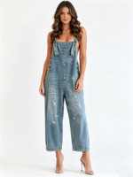 Salopette en jean large déchirée pour femme, coupe ample, style vintage, streetwear