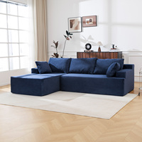 Canapé d'angle modulable de luxe en tissu bleu moderne, compressé sous vide, pour salon