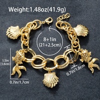 Nouvel Arrivage – Bracelet à Breloques Classique en Laiton Plaqué Or 18 carats avec Motifs Géométriques Poisson Rouge et Coquillage pour Femme – Vente en Gros