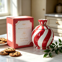 Vente en gros de pots en céramique personnalisés avec logo, pot à biscuits en porcelaine à rayures spirales rouges, décoration moderne de cuisine, récipient de stockage alimentaire