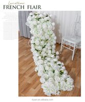 Chemin de table en fleurs artificielles en soie - Écologique, réutilisable, fait main, roses et hortensias mélangés, style romantique, pour décoration de mariage