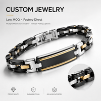Bracelets personnalisés Yogoo pour hommes, en acier inoxydable tricolore plaqué or, tendance, avec plaque nominative noire brossée, chaîne à maillons en H, bijoux