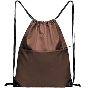 Factory Direct Sales Large Capacity Nylon Drawstring Bag Portable Waterproof Brown Polyester Drawstring Backpack