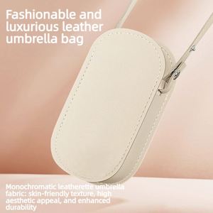 Parapluie pliant 5 sections noir enduit en cuir UPF50 avec logo personnalisé pour femmes, idéal pour le voyage, la vente en gros et les cadeaux promotionnels - Product Image 3