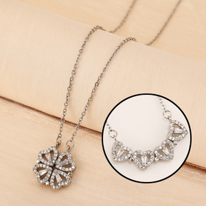 Female Open Close Four Leaf Clover Necklace Fashion Love Folding <strong>Stainless</strong> <strong>Steel</strong> Clavicle Chain Cubic Zirconia <strong>Jewelry</strong> - Product Image 3