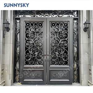 Sunnysky Design French Exterior Double Glass Metal Security Steel Wrought Iron Double Front Entry <strong>Doors</strong> - Product Image 1