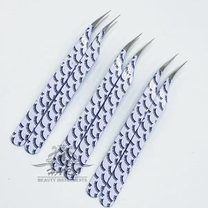 Pinzas de extensión de pestañas de acero inoxidable personalizadas, Punta puntiaguda fina para fibra de volumen, uso de cejas, papel de impresión de pestañas recubierto - Product Image 2