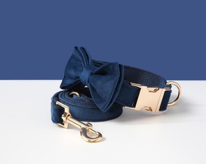 Set tali kerah anjing BONA beludru warna-warni dengan busur ukiran pelat nama hewan peliharaan gesper logam hadiah pernikahan anak anjing - Product Image 6