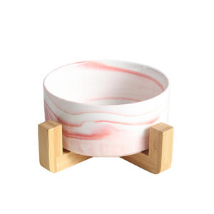 Mangkuk anjing keramik tugas berat bergaya desain anti tumpah kayu bambu alami ramah lingkungan desain bulat sederhana untuk anjing - Product Image 3