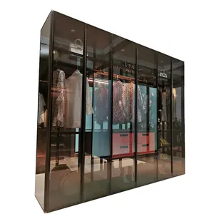 Fábrica fabricação direta lacqure preto pintado vidro guarda-roupa com luz led