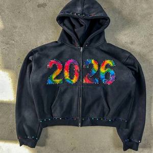 Conjuntos de Chándal para Hombre con Logotipo Personalizado, de Algodón Grueso, Estilo Urbano Y2K Grunge, Lavado Ácido, Multicolor y con Pedrería - Product Image 3