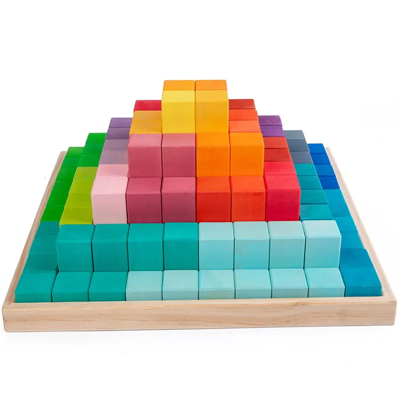Children's Montessori wooden early education teaching aids Rainbow Pyramid Intellectual Puzzle Building Block Toys