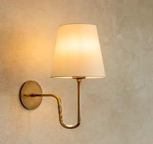 Antique Plated Brass <b>Wall</b> <b>Sconce</b> Linen Shade Polished Metal Lighting Fixture French <b>Wall</b> Lamp for Halloween Calvin - Product Image 1