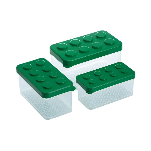 Mini Blocks Style Stackable Storage Box With Lid-3 Pieces A Set