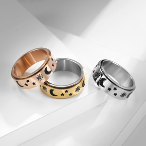 Stainless Steel Rotating <b>Ring</b> With Star Moon Sun Design For Stress Relief Unisex Jewelry Gift - Product Image 2