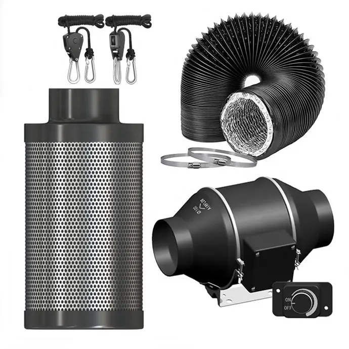 Kit filtrasi udara, kipas saluran sistem ventilasi CFM 4 inci 212 dengan pengontrol kecepatan dan Kombo saluran Filter karbon