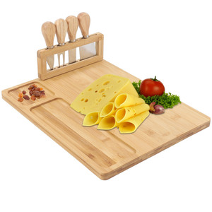 Plateau de service en bambou grand format, multifonctionnel, résistant au lave-vaisselle, pour charcuterie, fromages et viandes, avec ensemble de couteaux – Vente Flash - Product Image 3