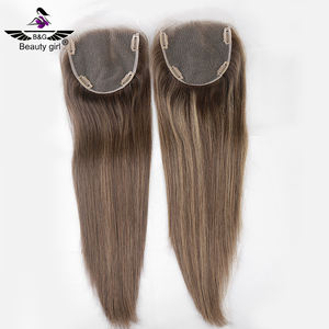 Qualité supérieure Doux Remy Cheveux Humains Balayage Blonde 6x6 Pouces Petits Noeuds Lace Front Topper Avec Faux Cuir Chevelu - Product Image 1