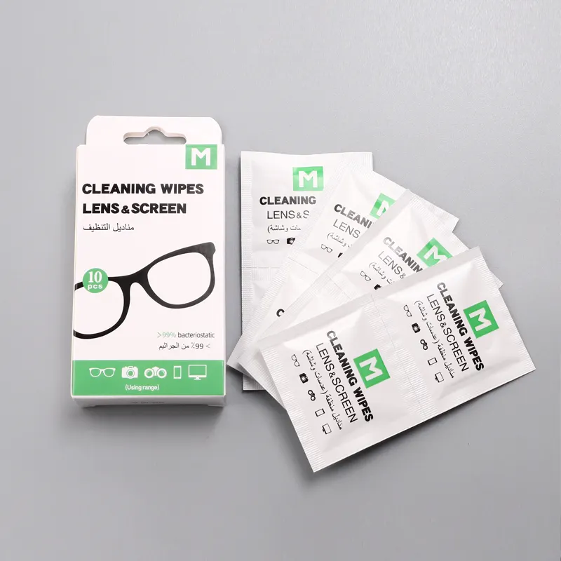 Pacchetto personalizzato da 10 pezzi pulizia dello schermo della fotocamera pulizia a umido occhiali da vista occhiali salviettine umidificate