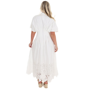 Vestido de Verano Personalizado para Mujer, Moderno, con Bordado de Ojales, Casual, Sencillo, de Algodón Blanco, Corte en A, Elegante, de Tela de Lana - Product Image 2