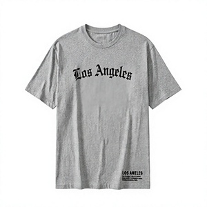 เสื้อยืดผู้ชายลายตัวอักษรลอสแอนเจลิส ผ้าฝ้ายถัก ระบายอากาศได้ดี ทรงหลวม แขนสั้น คอกลม ตัดสี ลำลองสำหรับฤดูร้อน - Product Image 1