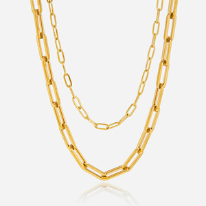 Collier à chaînes géométriques superposées en acier inoxydable plaqué or 18 carats, double rang, bijou de clavicule, pièce de mode tendance - Product Image 1