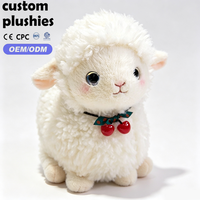 Peluche Mouton Blanc Kawaii Très Vendue, Adorable Agneau en Polaire Bouclée avec Nœud Cerise, Cadeau pour Filles