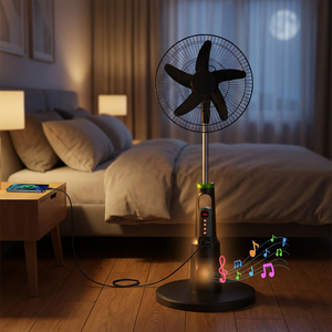 Ventilateur solaire rechargeable de 16 pouces à 5 pales, 6 vitesses, télécommande, oscillant, lecteur de musique, anti-moustiques - Product Image 2