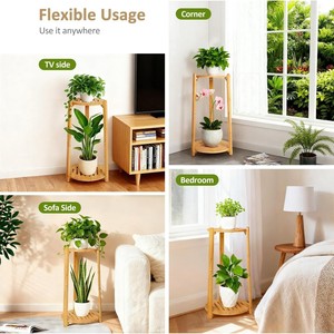 Support à plantes à double niveau en bambou, design circulaire minimaliste, support pour pot de fleurs de jardin, pour usage intérieur et extérieur - Product Image 3